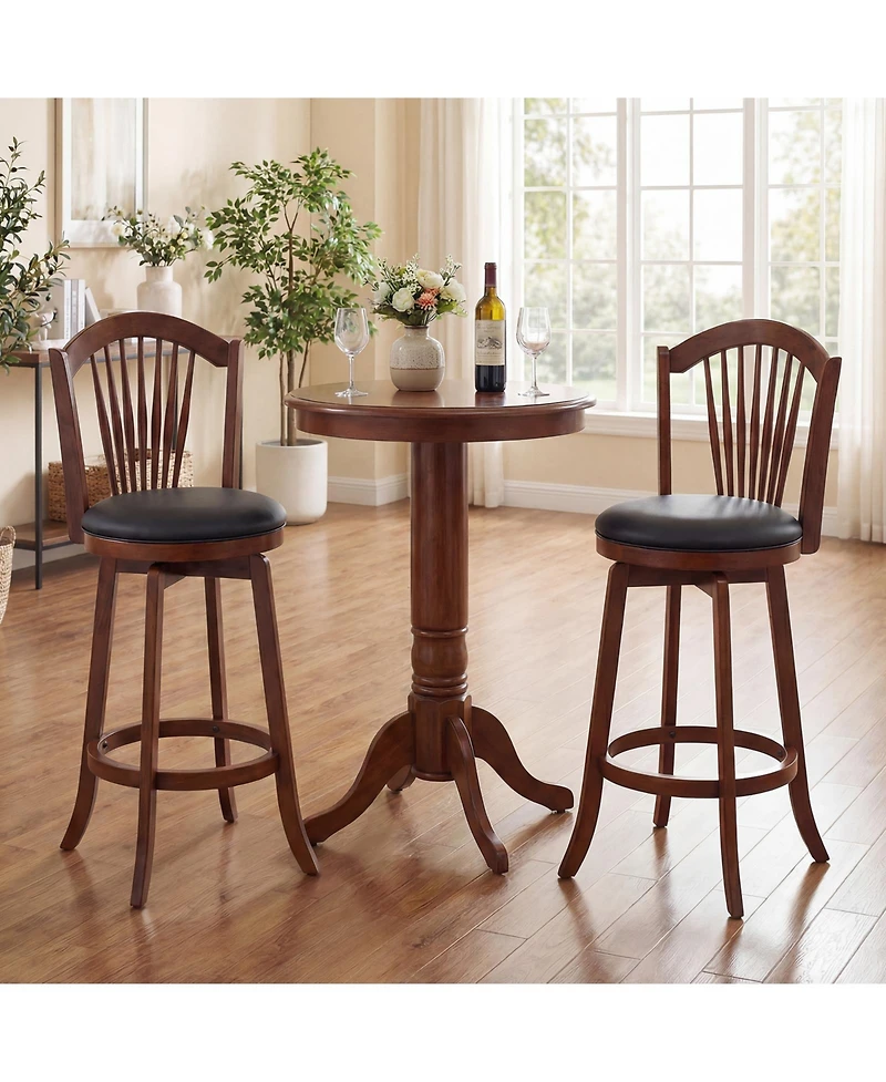 Slickblue Set of 2 Swivel Bar Stools with Back Support, Wooden Frame Seating for Kitchen Island
