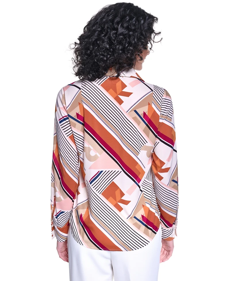 Karl Lagerfeld Paris Women's Collared Long-Sleeve Top