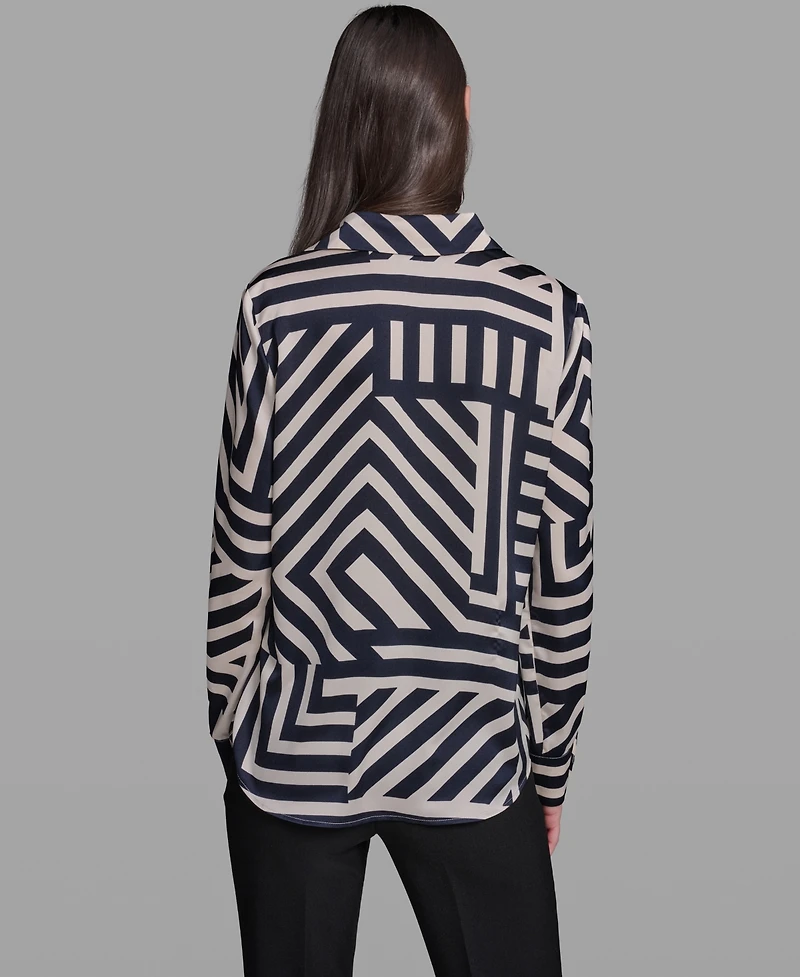 Karl Lagerfeld Paris Women's Collared Long-Sleeve Top