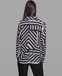 Karl Lagerfeld Paris Women's Collared Long-Sleeve Top