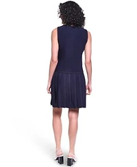 Karl Lagerfeld Paris Womens Contrast Stitch Round Neck Cropped Vest Pleated Skirt