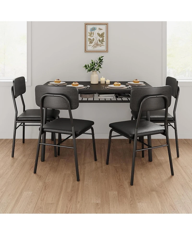 gaomon 5-Piece Dining Set for 4 with Storage, Wooden Top and Metal Frame, Upholstered Chairs for Small Spaces