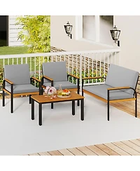 Costway 4 Piece Patio Furniture Set with Coffee Table, Loveseat & 2 Single Chairs for Porch