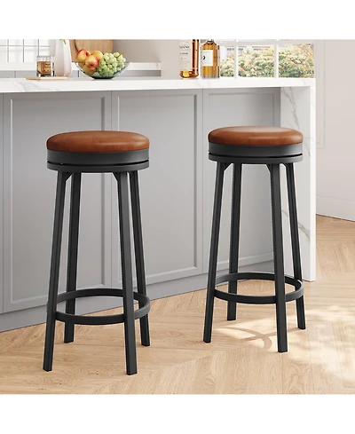 gaomon Swivel Bar Stools Set of 2, Counter Height Backless Round Bar Stools with Footrest