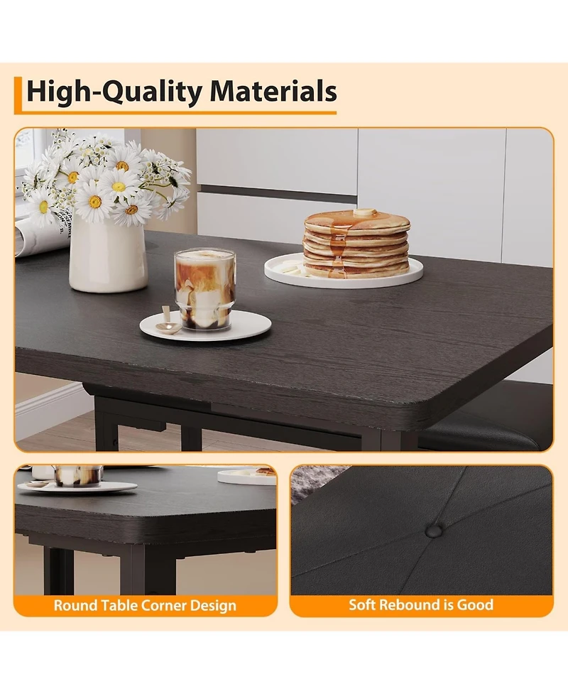 gaomon 3-Piece Kitchen Dining Set for 4 with 2 Upholstered Benches