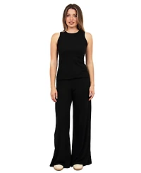 24seven Comfort Apparel Women's Ribbed Knit Tank Top and Wide Leg Pant Set