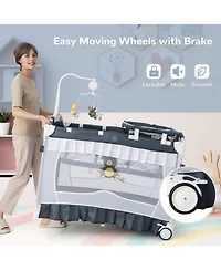 Gouun Baby 4-in-1 Convertible Bassinet with Changing Table, Music Box and Wheels