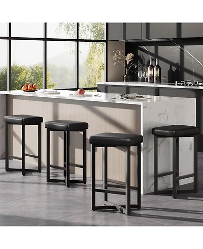 gaomon 24.6" Counter Stools Set of 4, Pu Leather Backless X-Frame