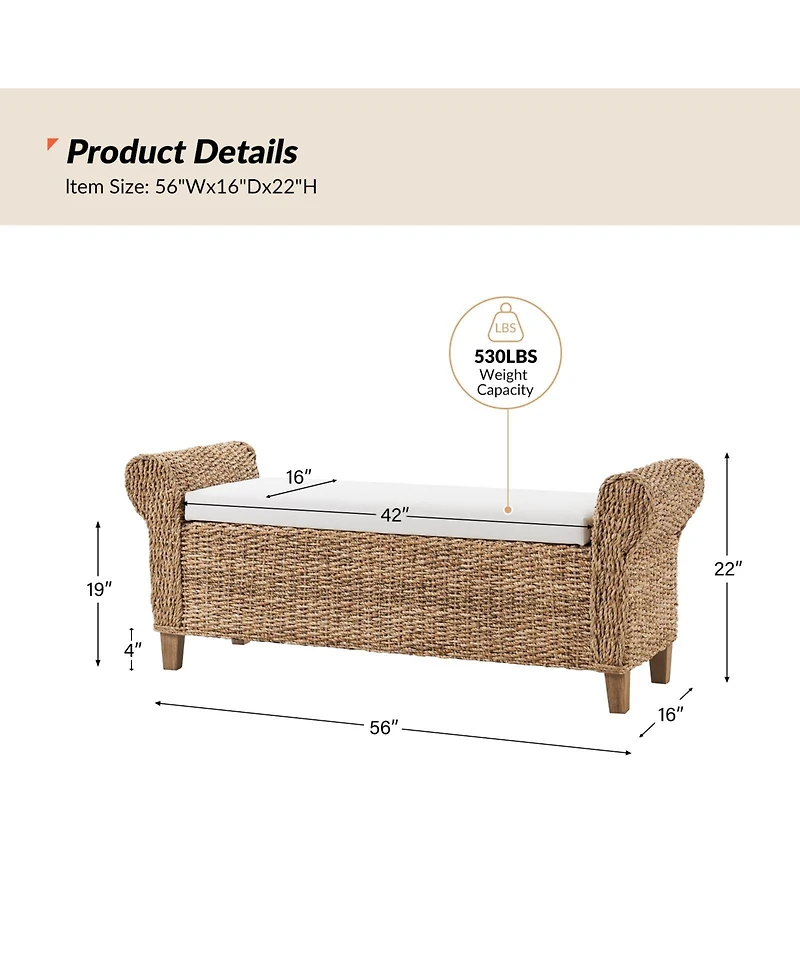 Hulala Home Anesty Upholstered Flip Top Storage Bench with Solid Wood Legs and Segmented Pockets