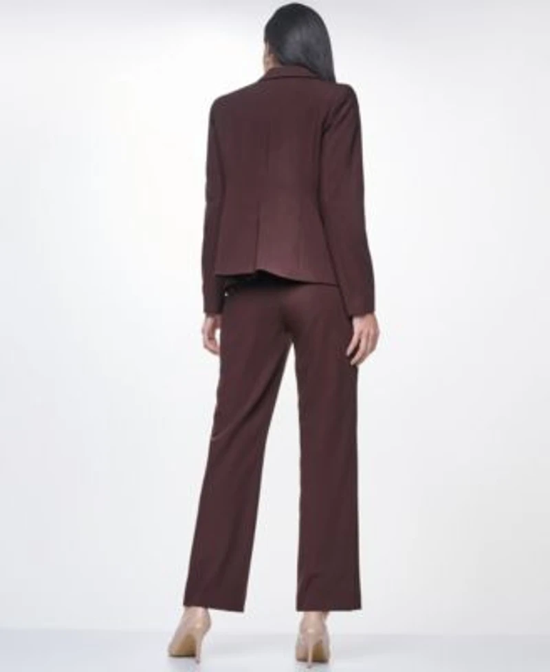 Calvin Klein Petite Notch Collar One Button Jacket Printed Cowl Neck Sleeveless Blouse Mid Rise Straight Pants