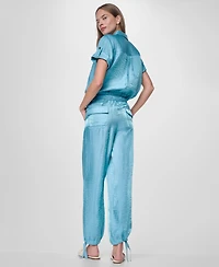 Dkny Women's Short-Sleeve Roll Tab Twinkle Camp Shirt