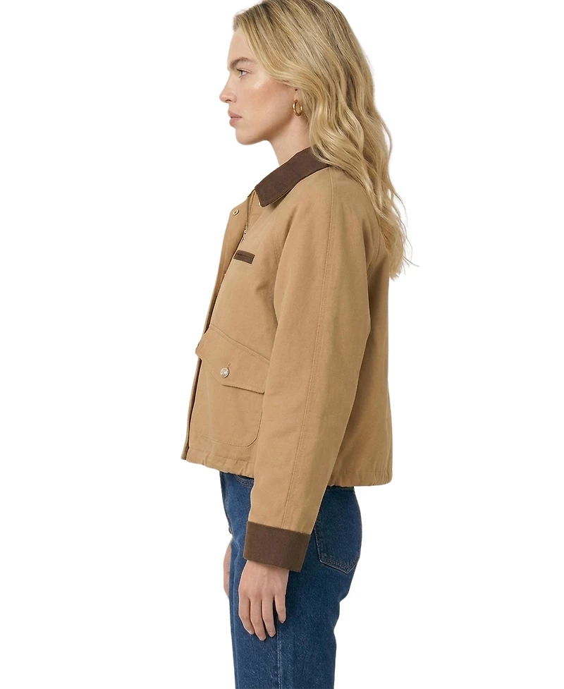 Modenaire Women's Cropped Utility Contrast Collar Jacket