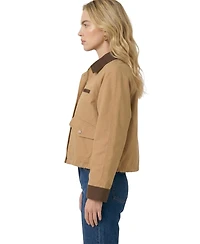 Modenaire Women's Cropped Utility Contrast Collar Jacket