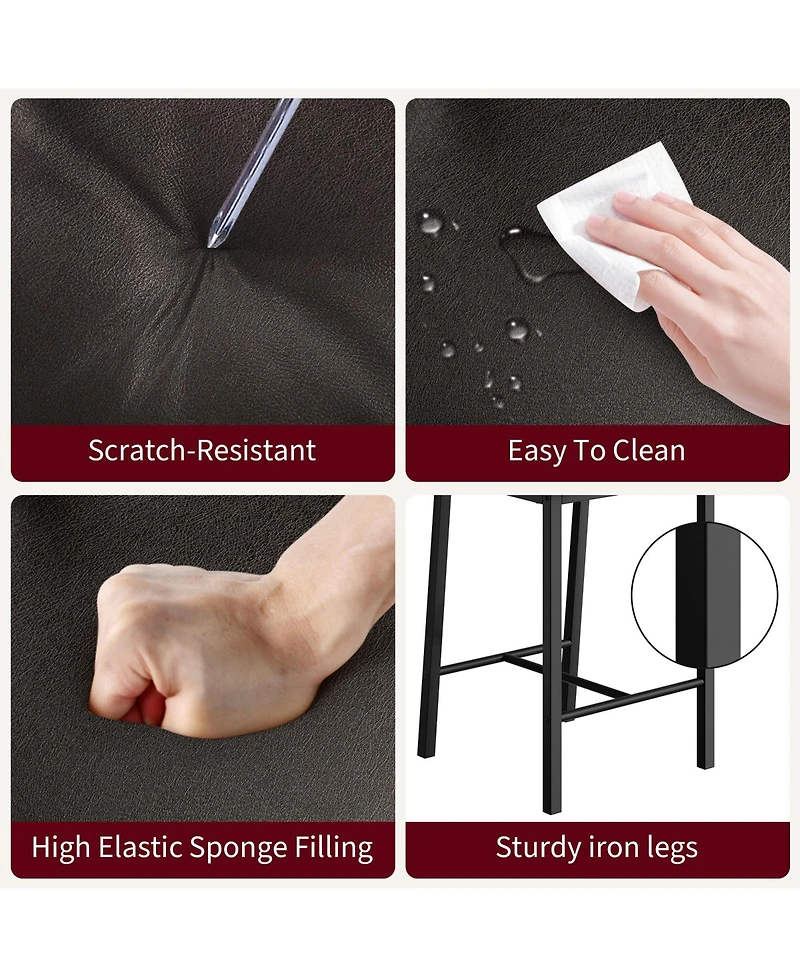 gaomon Set of 4 Leather Bar Stools with Backrest, Footrest and Cushion