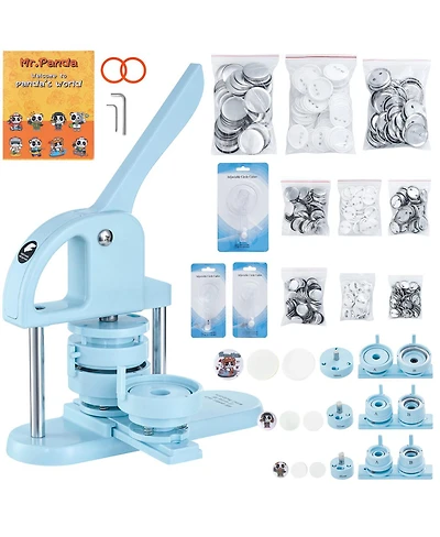 Yobtop 3 in 1 Button Maker Machine, 25/32/58mm Pin Press Kit with 300 Button Parts, Arc Handle, Panda Magic Book, Diy Craft Set for Kids
