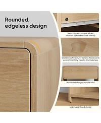 Rainsken Mid-Century Modern Nightstand Set of 2, Wooden Bedside Table with Storage Drawers, Open Shelves and Rounded Corners Design for Bedroom