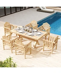 Gouun Solid Wood Outdoor Patio Armchair with High 105 Degree Reclined Back and Curved Armrests