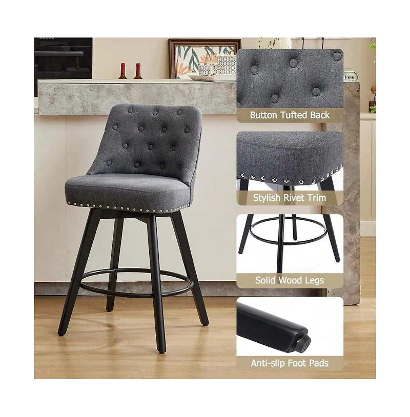 gaomon Dining Chair Bar Stools Set Of 2. Modern Swivel Counter Height Bar Stools for Kitchen Dining Room