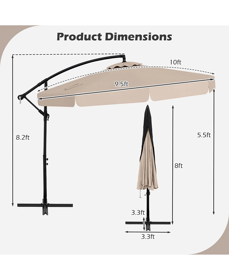 Gouun 10 ft Patio Cantilever Umbrella with Protective Cover, Tilt and Ruffled Edge