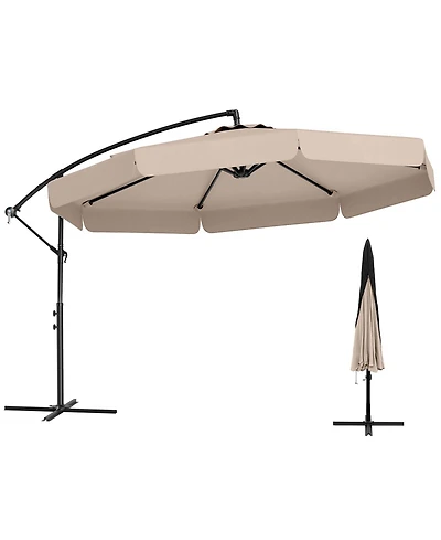 Gouun 10 ft Patio Cantilever Umbrella with Protective Cover, Tilt and Ruffled Edge