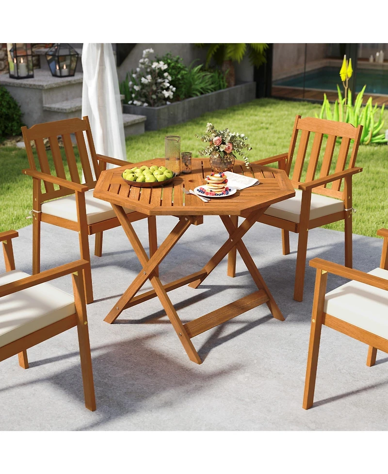 Gouun Octagonal Solid Wood Patio Table with Umbrella Hole