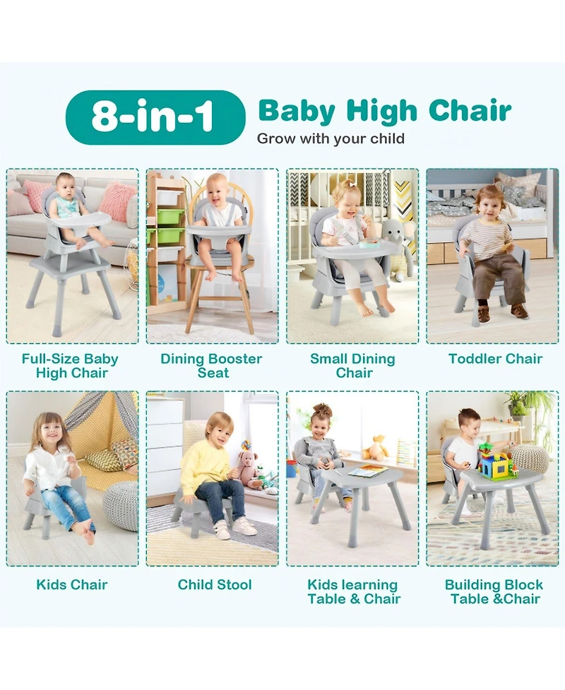 Gouun Baby 8-in-1 Convertible High Chair with Removable Tray