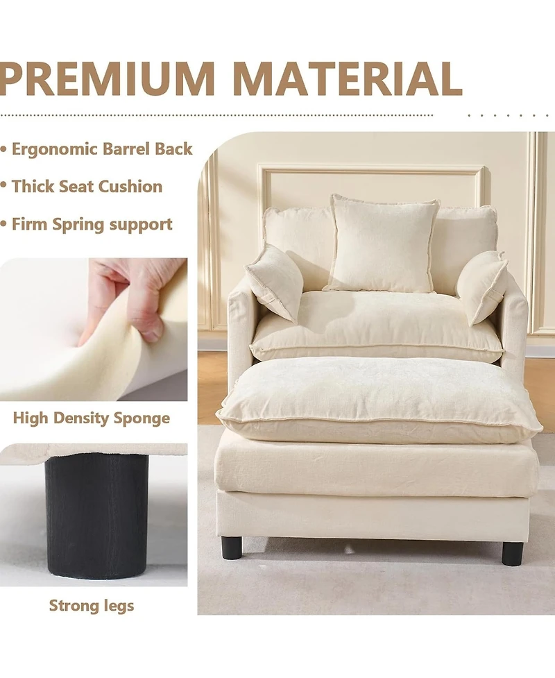 Rainsken Oversized Armchair with Ottoman, 39.4" Modern Accent Chair, Chenille Upholstered Reading 350 lbs Capacity for Living Room