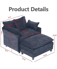 Rainsken Oversized Armchair with Ottoman, 39.4" Modern Accent Chair, Chenille Upholstered Reading 350 lbs Capacity for Living Room