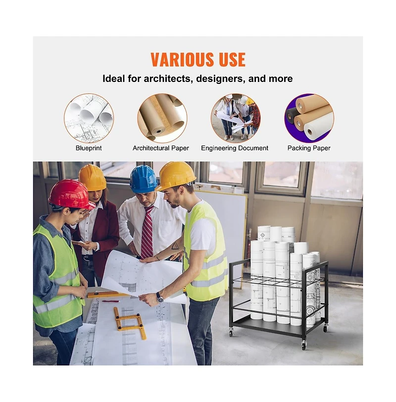 Sugift 20-Slot Mobile Blueprint Storage Rack with Locking Wheels for Architectural Plans and Poster Rolls