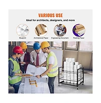 Sugift 20-Slot Mobile Blueprint Storage Rack with Locking Wheels for Architectural Plans and Poster Rolls