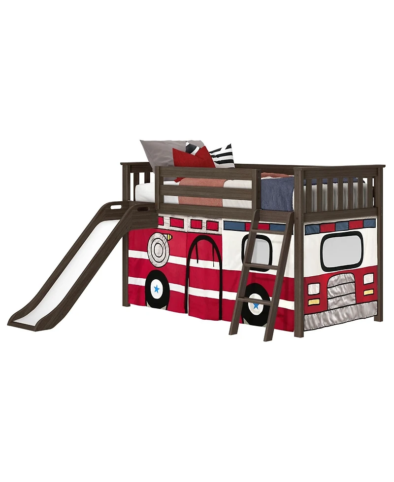 Max & Lily Low Loft With Easy Slide and Firetruck Curtain