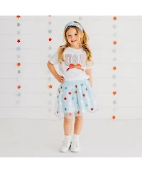 Sweet Wink Big Girls Usa Stars and Bow Patch Short Sleeve T-Shirt