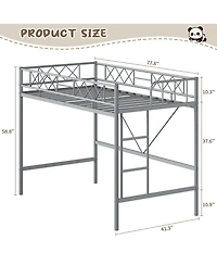 Homfan Metal Loft Bed Frame with Guardrail, Ladder and Underbed Clearance, Box Spring Not Required