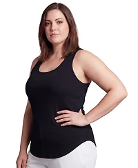 24seven Comfort Apparel Plus Curvy Ribbed Knit Long Flared Tank Top