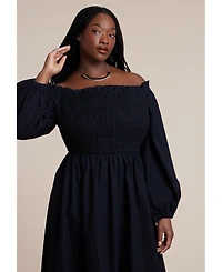 Eloquii Women's Long Sleeve Smocked Maxi Dress