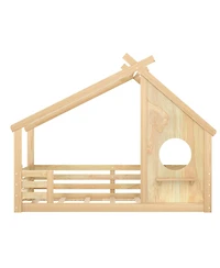 Streamdale Furniture Wood Floor Bed with House Frame and Shelf