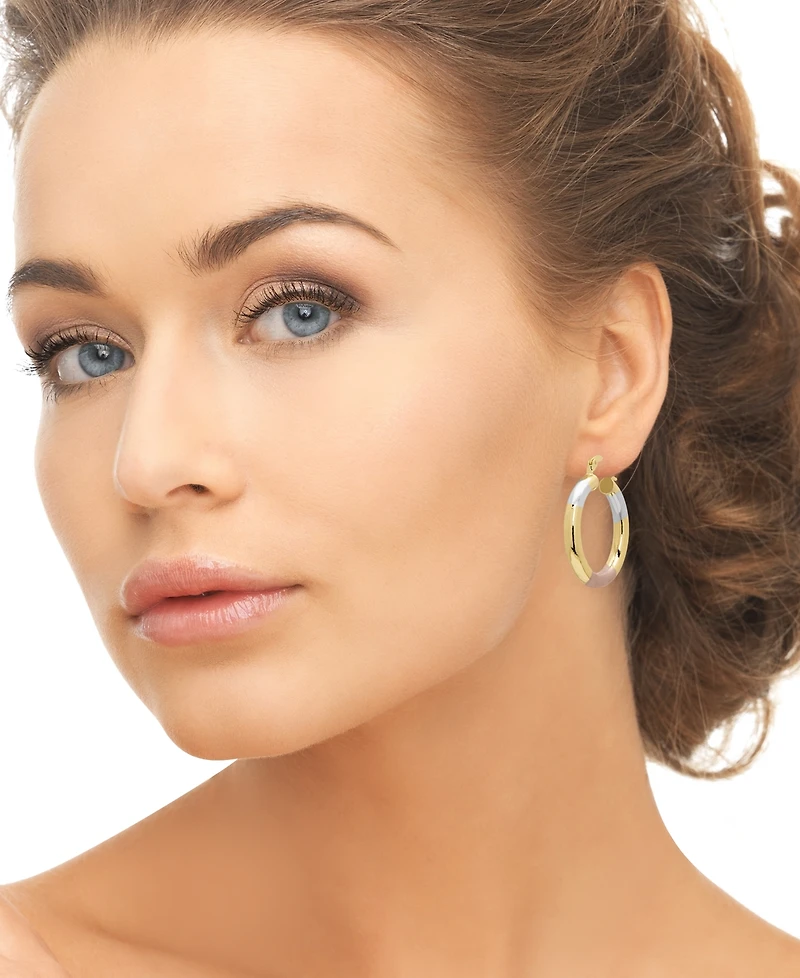 Macy's 14k Gold Plated Brass Tri-Color Pear Shape Hoop Earrings