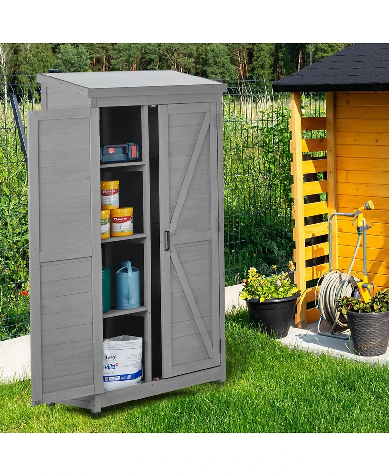 sumyeg Outdoor Storage Cabinet and Metal Top,Garden Storage Shed,Outdoor 68 Inches Wood Tall Shed for Yard and Patio