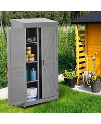 sumyeg Outdoor Storage Cabinet and Metal Top,Garden Storage Shed,Outdoor 68 Inches Wood Tall Shed for Yard and Patio