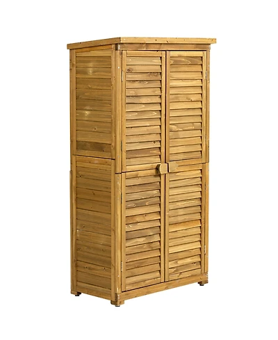 sumyeg Outdoor Storage Cabinet, Wood Garden Shed, Pool Storage Shed with Lockable Door, Waterproof Roof and 2 Removable Shelves