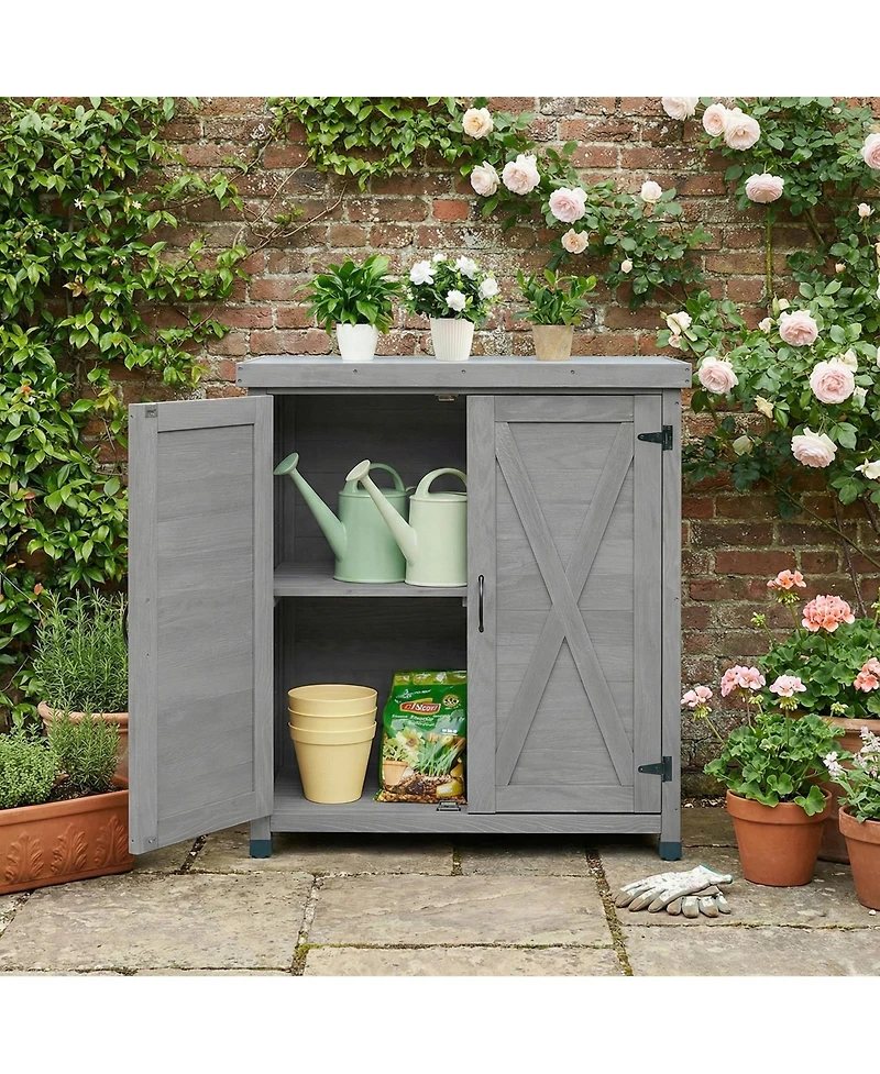 sumyeg Potting Bench with Storage Cabinet and Metal Table Top for Outdoor Patio,Outdoor Work Station