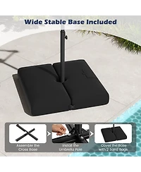 Gymax 10 Ft Solar Offset Hanging Umbrella Patio Cantilever Umbrella w/ 32 Led Lights Outdoor