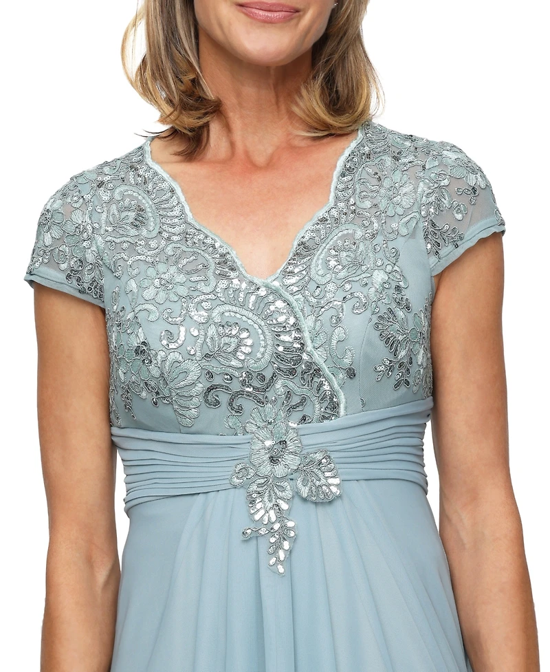 Alex Evenings Women's Embellished Short-Sleeve Gown
