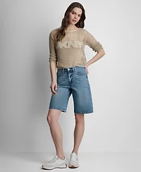 Dkny Jeans Women's High Rise Relaxed Cotton Denim Bermuda Shorts