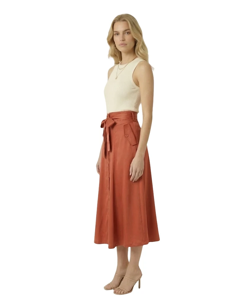 Modenaire Women's Button-Front Waist-Tie Midi Skirt
