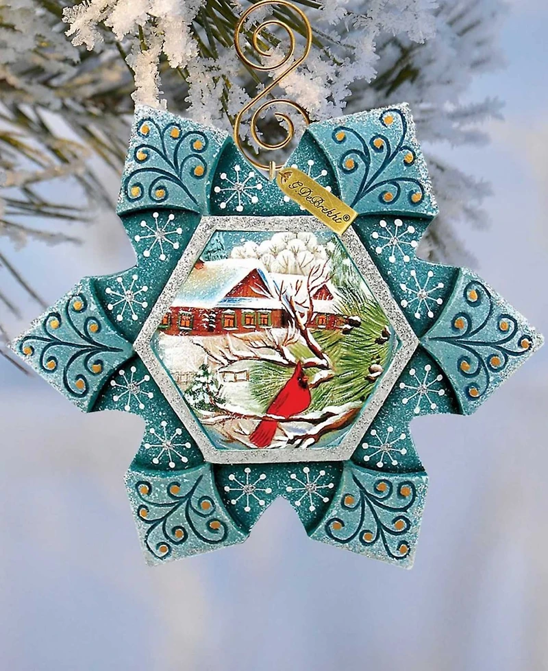 G.DeBrekht Hand Painted Scenic Ornament Cardinal Snowfall