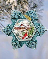G.DeBrekht Hand Painted Scenic Ornament Cardinal Snowfall