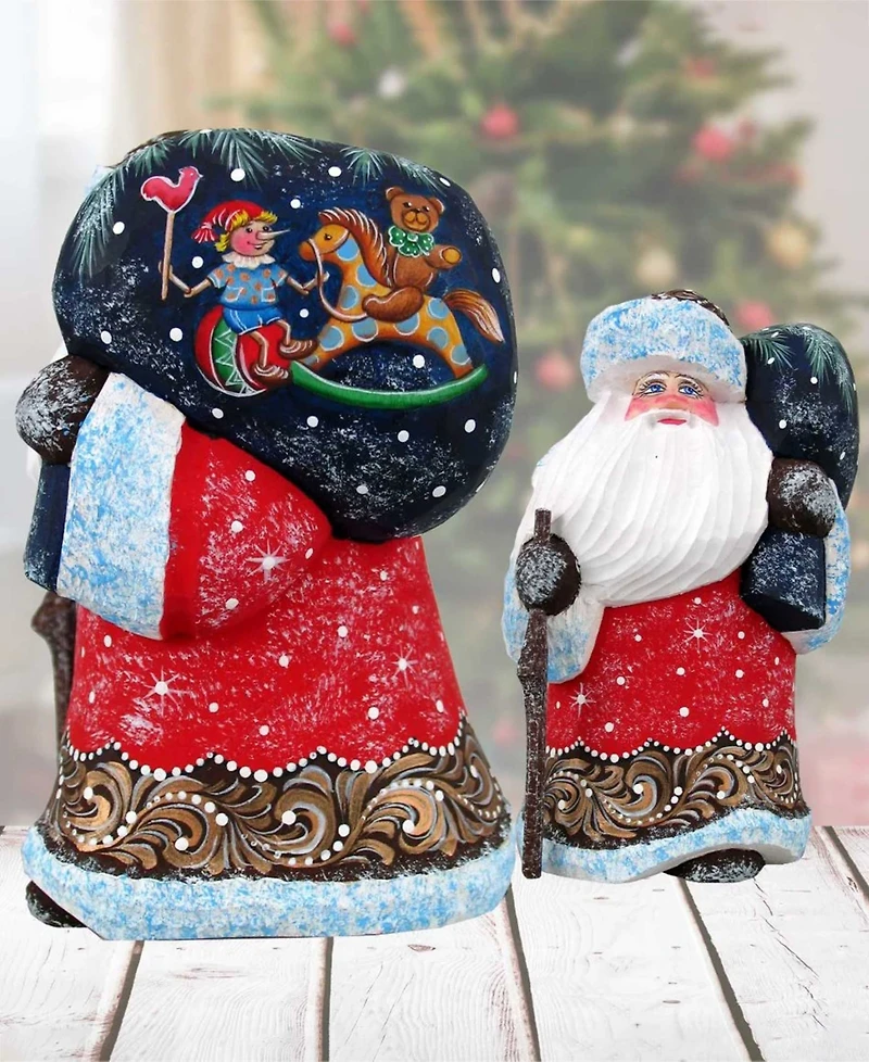 G.DeBrekht Woodcarved and Hand Painted Santa Rocking Kids Figurine with Bag