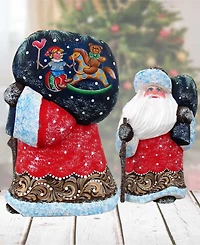 G.DeBrekht Woodcarved and Hand Painted Santa Rocking Kids Figurine with Bag