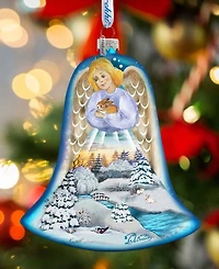 G.DeBrekht Angel Bell with Bunny Glass Ornament